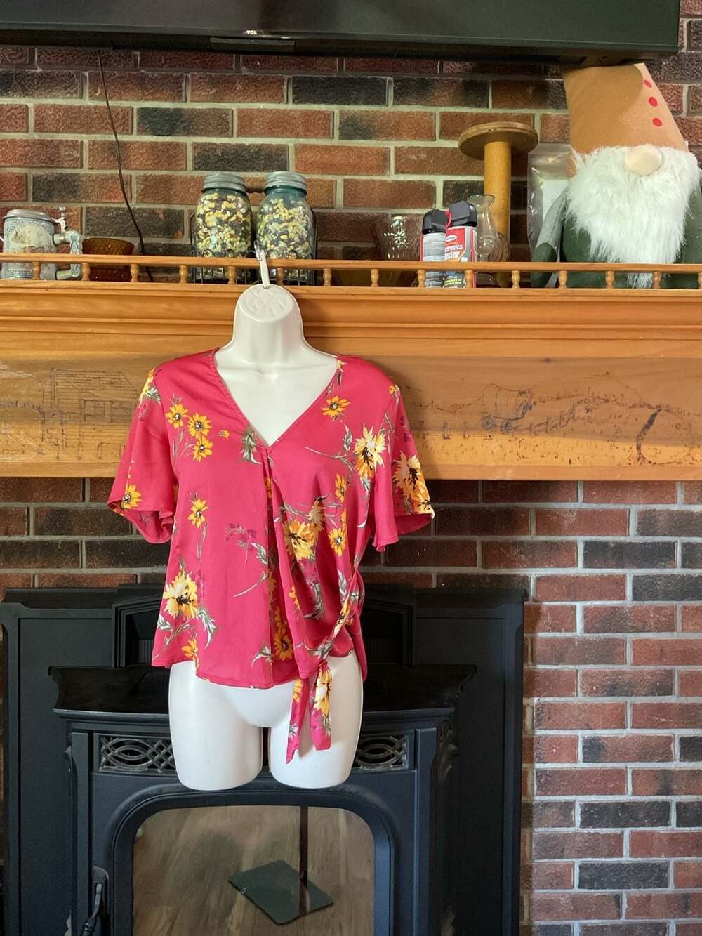Express Pink Floral Short Sleeve Surplice Wrap Tie Blouse